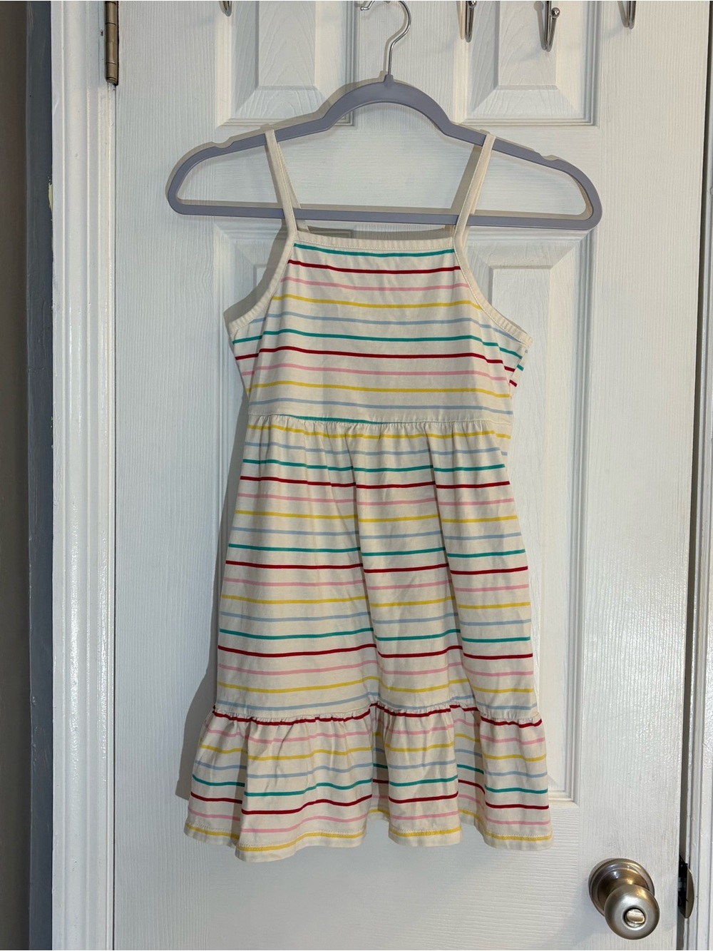 Old Navy Girls L 10-12 Rainbow Striped Cami Dress Tiered Ruffle Cotton Summer.